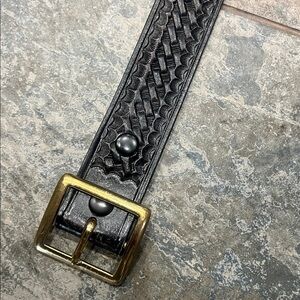 Black Leather Belt with Gold Buckle